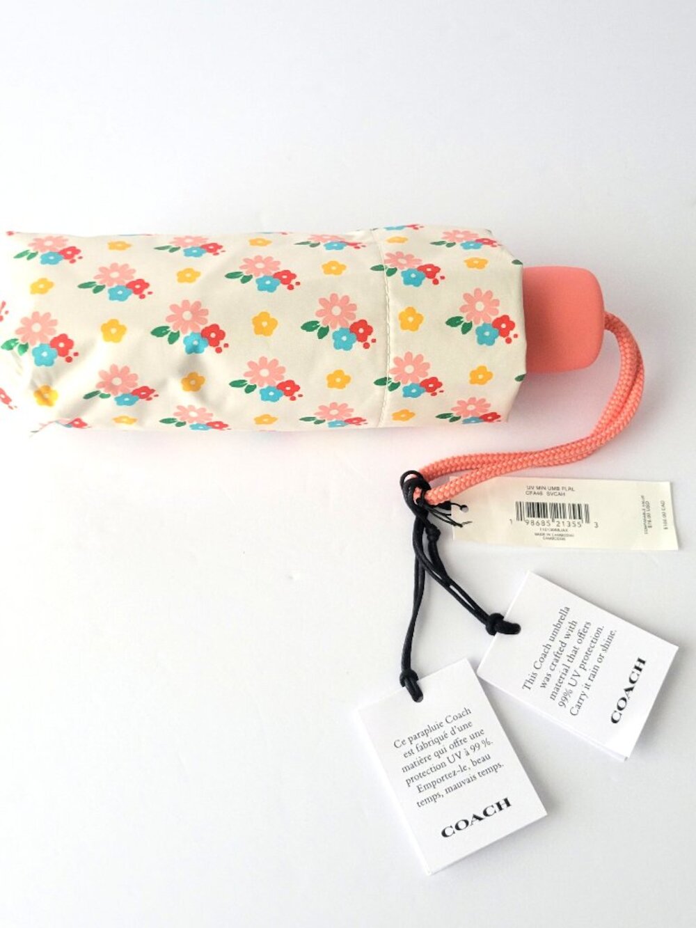 Coach CEF46 UV Protection Mini Umbrella Floral Compact Folding Chalk Multi